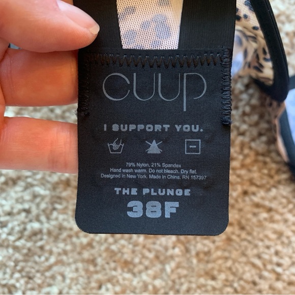 CUUP Bra Size 38F The Plunge Animal Leopard Print Sheer Mesh Black Brown - Picture 8 of 9